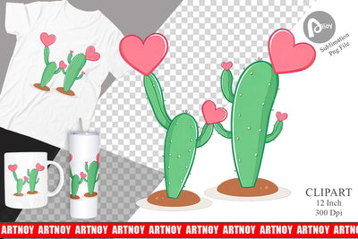 Heart Cactus Clipart Sublimation artnoy 