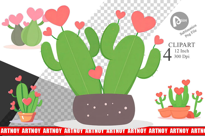 Heart Cactus Clipart Sublimation artnoy 