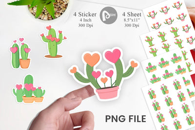 Heart Cactus Sticker Sublimation artnoy 