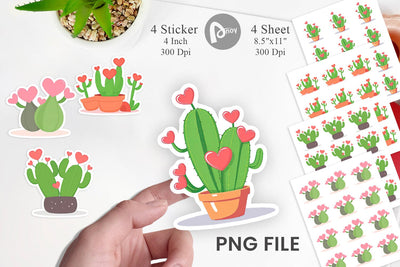 Heart Cactus Sticker Sublimation artnoy 