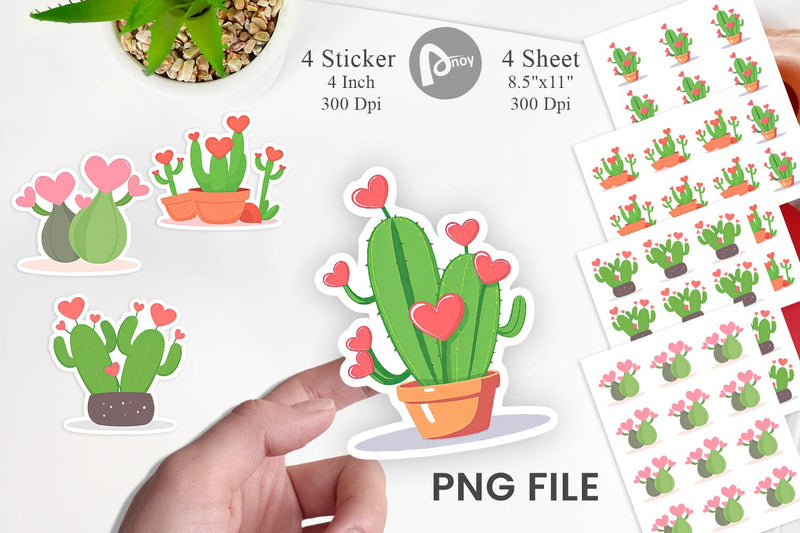 Heart Cactus Sticker Sublimation artnoy 