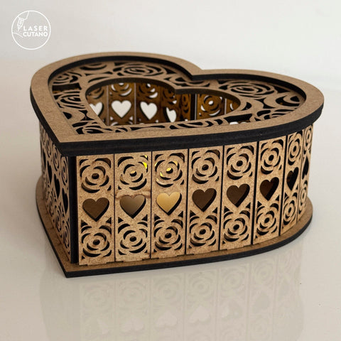 Heart Candle Holder Gift Valentine's Day, Laser Cut Fille, Wood Cut Template SVG LaserCutano 