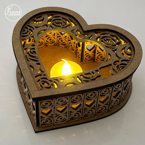 Heart Candle Holder Gift Valentine's Day, Laser Cut Fille, Wood Cut Template SVG LaserCutano 