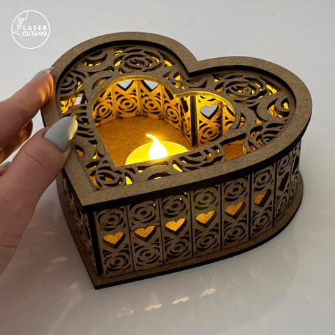 Heart Candle Holder Gift Valentine's Day, Laser Cut Fille, Wood Cut Template SVG LaserCutano 