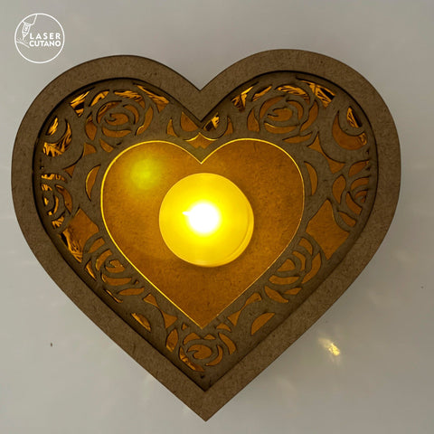 Heart Candle Holder Gift Valentine's Day, Laser Cut Fille, Wood Cut Template SVG LaserCutano 
