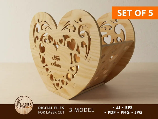 Heart Candle Holders Set of 5 – Valentine’s Day Laser Cut Files 💕 SVG LaserCutano 