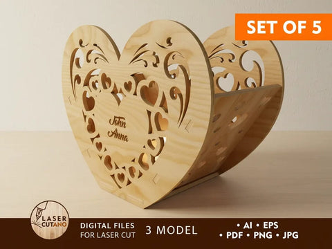 Heart Candle Holders Set of 5 – Valentine’s Day Laser Cut Files 💕 SVG LaserCutano 