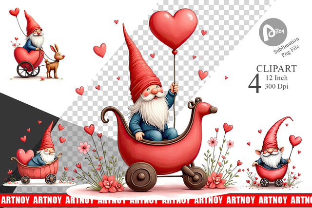 Heart Carriage Gnome Clipart Sublimation artnoy 