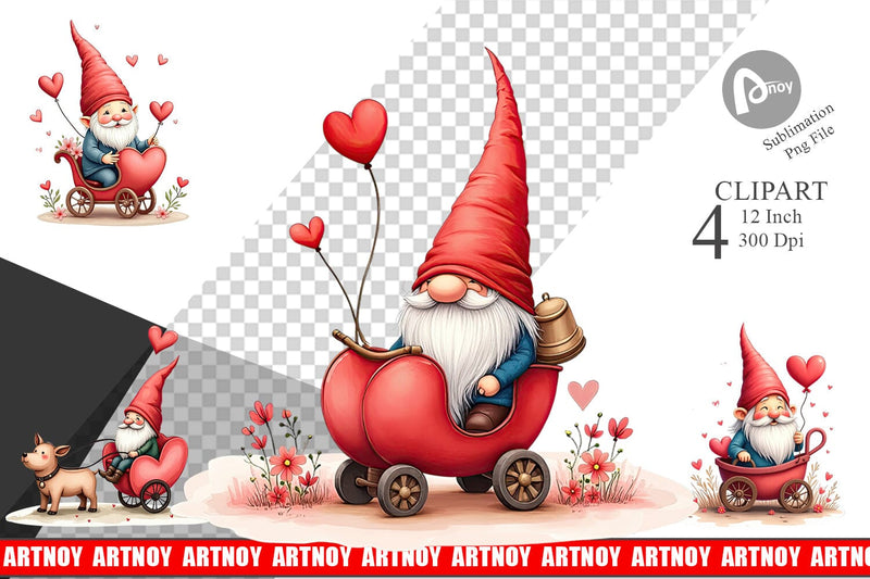 Heart Carriage Gnome Clipart Sublimation artnoy 