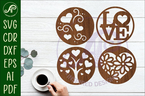 Heart Coasters, laser cut out Love heart designs d1 SVG APInspireddesigns 