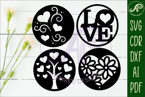 Heart Coasters, laser cut out Love heart designs d1 SVG APInspireddesigns 