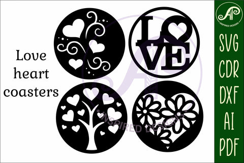 Heart Coasters, laser cut out Love heart designs d1 SVG APInspireddesigns 