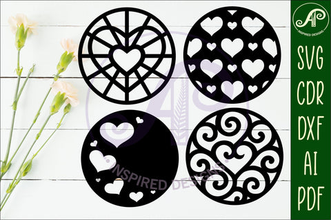 Heart Coasters, laser cut out Love heart designs d2 SVG APInspireddesigns 