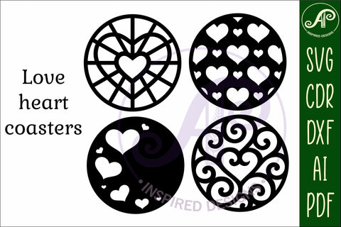 Heart Coasters, laser cut out Love heart designs d2 SVG APInspireddesigns 