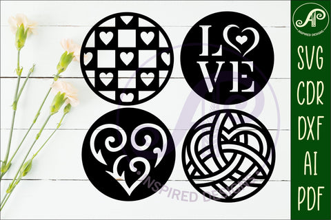 Heart Coasters, laser cut out Love heart designs d3 SVG APInspireddesigns 