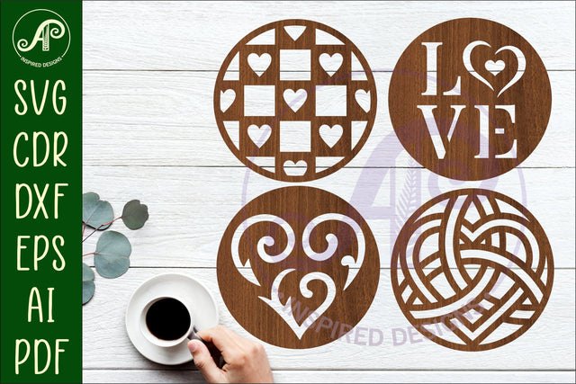 Heart Coasters, laser cut out Love heart designs d3 SVG APInspireddesigns 