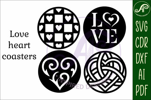Heart Coasters, laser cut out Love heart designs d3 SVG APInspireddesigns 