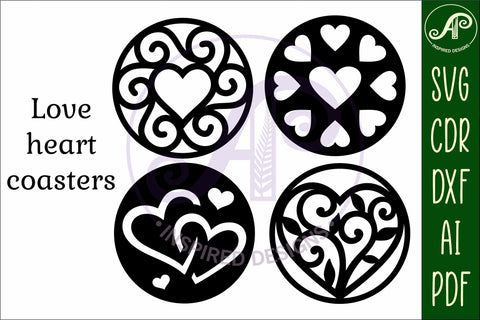 Heart Coasters, laser cut out Love heart designs d4 SVG APInspireddesigns 