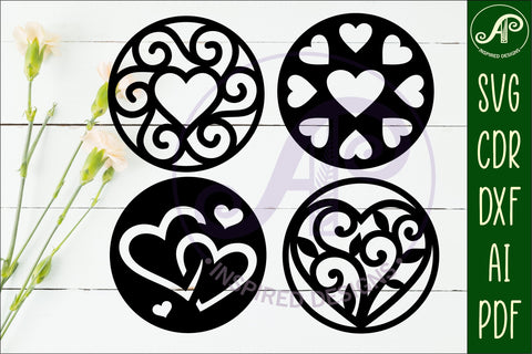 Heart Coasters, laser cut out Love heart designs d4 SVG APInspireddesigns 