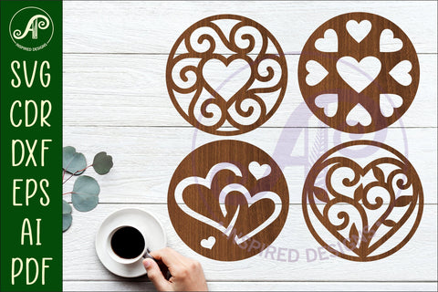 Heart Coasters, laser cut out Love heart designs d4 SVG APInspireddesigns 