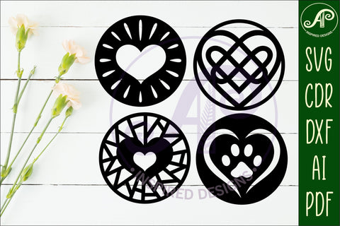 Heart Coasters, laser cut out Love heart designs d5 SVG APInspireddesigns 