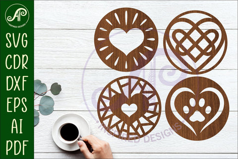 Heart Coasters, laser cut out Love heart designs d5 SVG APInspireddesigns 