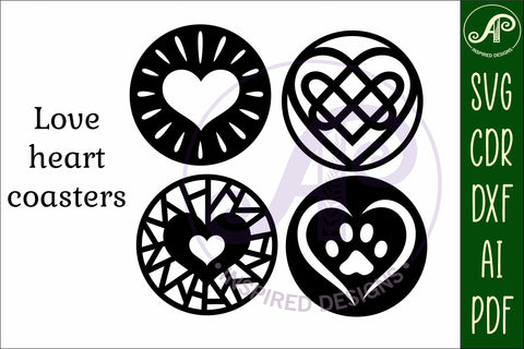 Heart Coasters, laser cut out Love heart designs d5 SVG APInspireddesigns 