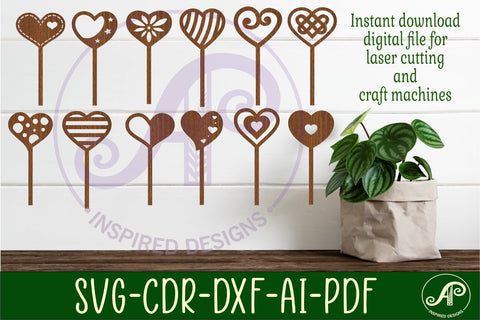 Heart cupcake toppers, 12 designs SVG laser cut SVG APInspireddesigns 