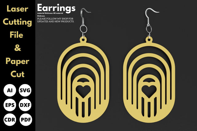 Heart curve Geometric Earrings | paper cut | svg laser cut Glowforge SVG tofigh4lang 
