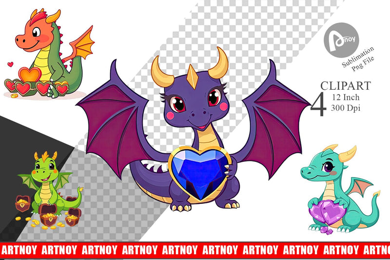 Heart Dragon Clipart Sublimation artnoy 