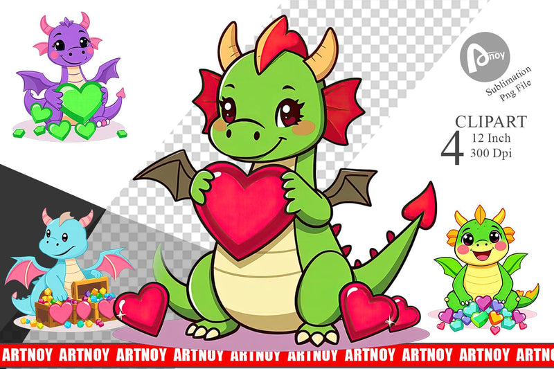 Heart Dragon Clipart Sublimation artnoy 