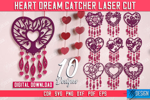 Heart Dream Catcher Bundle | Romantic Gift | Valentine's Day | Hanging Dream Catcher | CNC Files SVG Fly Design 