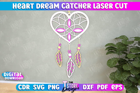 Heart Dream Catcher Laser Cut Bundle, Valentine's Day Gift, Romantic Gift, Home Decor, Boho Design, 3d Layered Dream Catcher SVG The T Store Design 