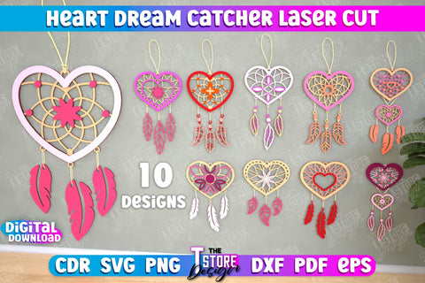 Heart Dream Catcher Laser Cut Bundle, Valentine's Day Gift, Romantic Gift, Home Decor, Boho Design, 3d Layered Dream Catcher SVG The T Store Design 
