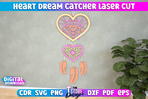 Heart Dream Catcher Laser Cut Bundle, Valentine's Day Gift, Romantic Gift, Home Decor, Boho Design, 3d Layered Dream Catcher SVG The T Store Design 