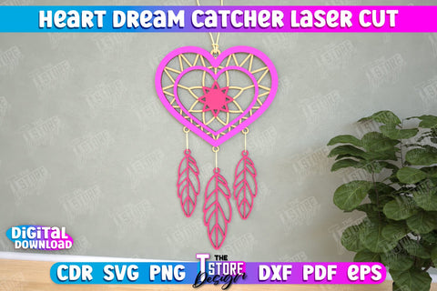 Heart Dream Catcher Laser Cut Bundle, Valentine's Day Gift, Romantic Gift, Home Decor, Boho Design, 3d Layered Dream Catcher SVG The T Store Design 