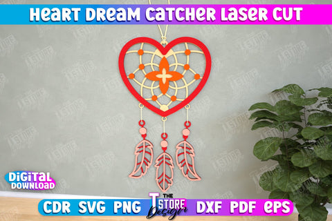 Heart Dream Catcher Laser Cut Bundle, Valentine's Day Gift, Romantic Gift, Home Decor, Boho Design, 3d Layered Dream Catcher SVG The T Store Design 