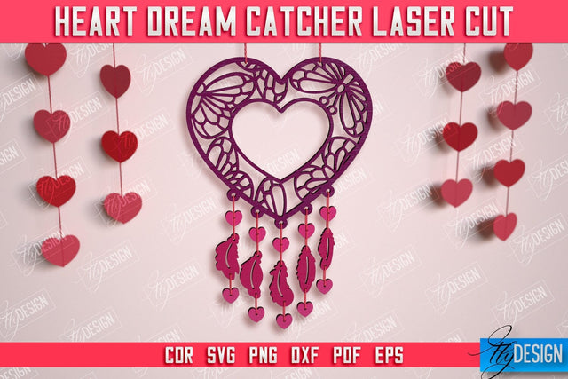 Heart Dream Catcher | Romantic Gift | Valentine's Day | Hanging Dream Catcher | CNC File SVG Fly Design 