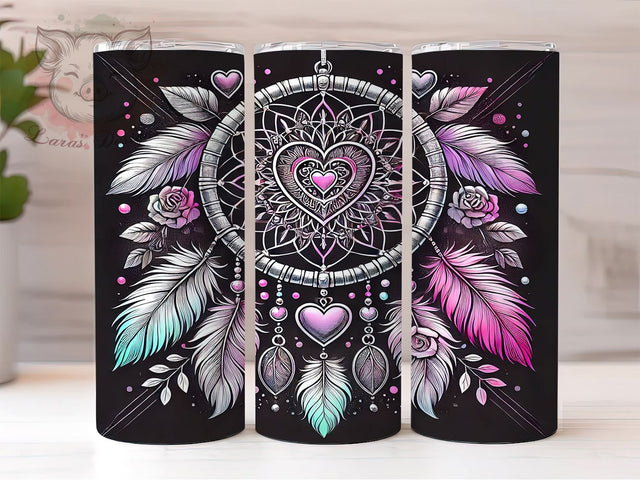 Heart Dreamcatcher Boho 20oz Tumbler, Heart Dreamcatcher, Boho Tumbler Wrap, 20oz Tumbler, Spiritual Gift, Native American, Dreamcatcher Gift Sublimation Lara' s Designs 