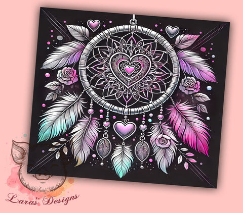 Heart Dreamcatcher Boho 20oz Tumbler, Heart Dreamcatcher, Boho Tumbler Wrap, 20oz Tumbler, Spiritual Gift, Native American, Dreamcatcher Gift Sublimation Lara' s Designs 