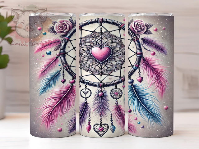 Heart Dreamcatcher Boho 20oz Tumbler, Heart Dreamcatcher, Boho Tumbler Wrap, 20oz Tumbler, Spiritual Gift, Native American, Dreamcatcher Gift Sublimation Lara' s Designs 