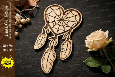 Heart Dreamcatcher Laser Cut SVG Design | Feather Mandala Hanging Decor Pattern SVG Regulrcrative 