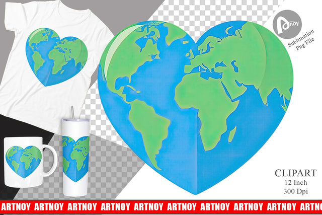 Heart Earth Clipart Sublimation artnoy 