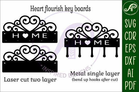 Heart flourish home Key holder designs for wood and metal SVG APInspireddesigns 