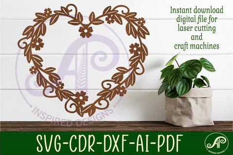 Heart flower wall sign, SVG laser cut file SVG APInspireddesigns 