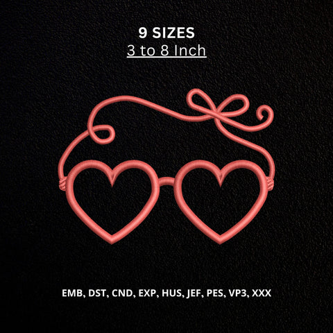 Heart Glasses Bow Machine Embroidery Design – Cute Love Sunglasses Embroidery File Embroidery/Applique DESIGNS PatternFeed8 