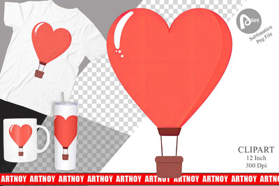 Heart Hot Air Balloon Clipart Sublimation artnoy 