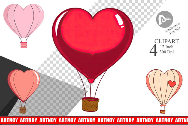 Heart Hot Air Balloon Clipart Sublimation artnoy 