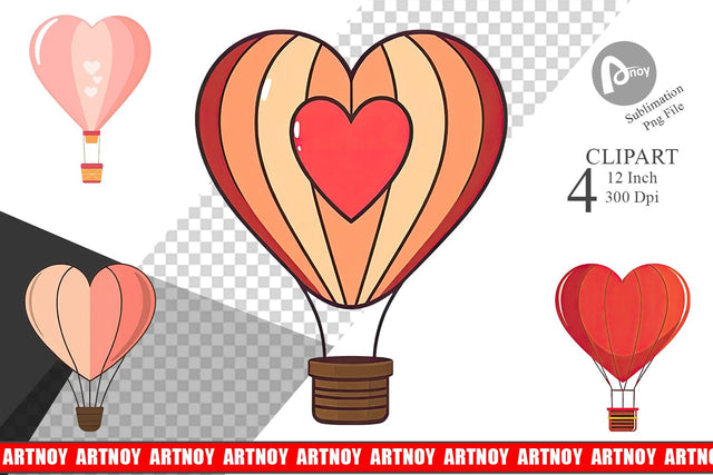 Heart Hot Air Balloon Clipart Sublimation artnoy 