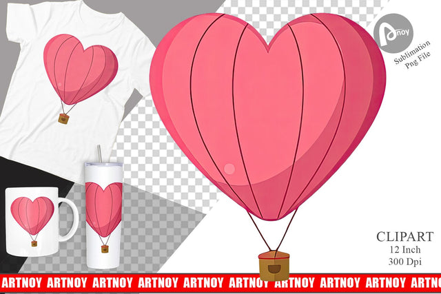 Heart Hot Air Balloon Clipart Sublimation artnoy 